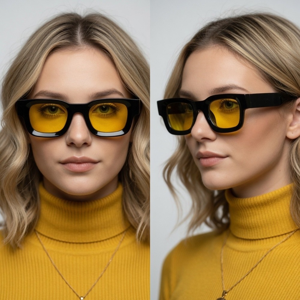 Black Frame Sunglasses with Yellow Fashion Eye Glasses Outdoor Driving Classy